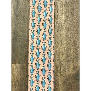 Vineyard Vines Cotton Belt With Blue Sharks on Pink Sz Medium Silver Buckle